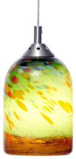 Handblown Art Glass Pendant Light, Green and Amber - Contemporary