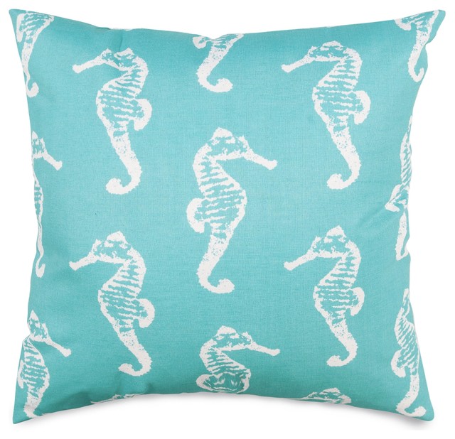 Teal Sea Horse Large Pillow 20x20 - Beach Style - Outdoor Cushions And ...