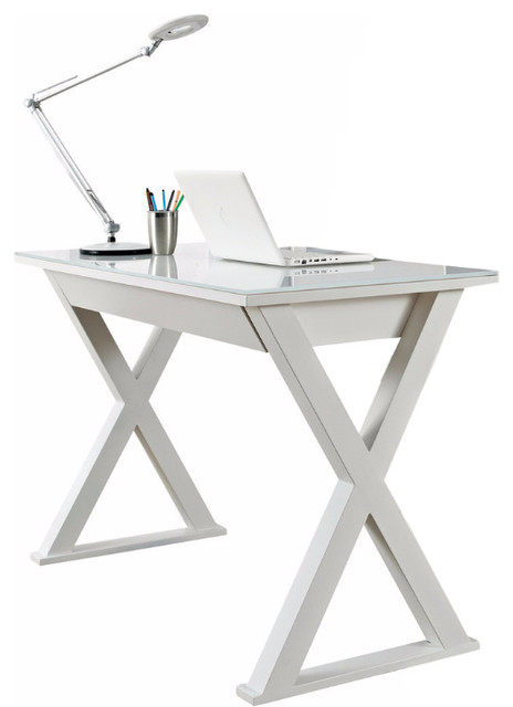 Walker Edison 48 White Glass Computer Desk Contemporary Desks