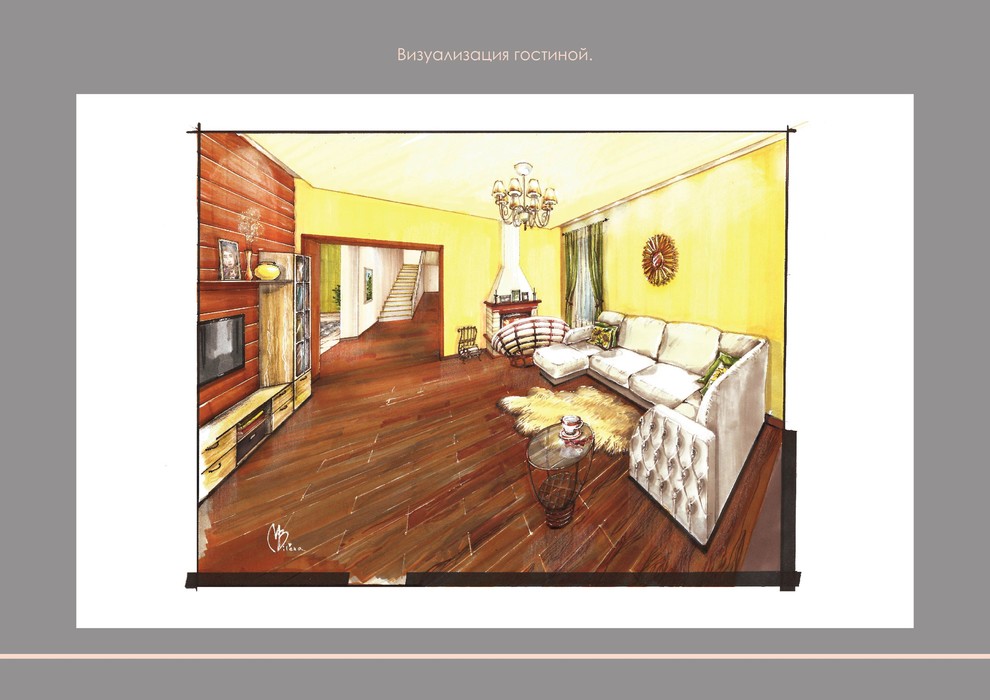 Визуализация и наброски интерьера загородного дома