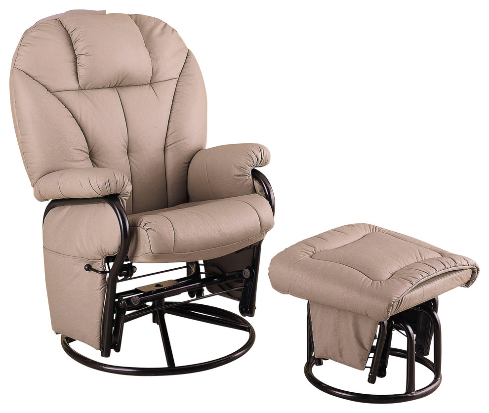 Coaster Leatherette Recliner With Matching Ottoman, Beige