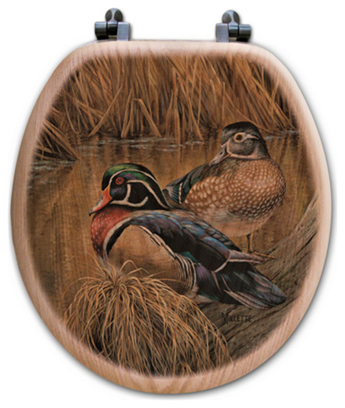Wood Duck Art Toilet Seat, Round Rustic Toilet Seats by Your