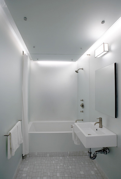 This is an example of a contemporary powder room in New York.