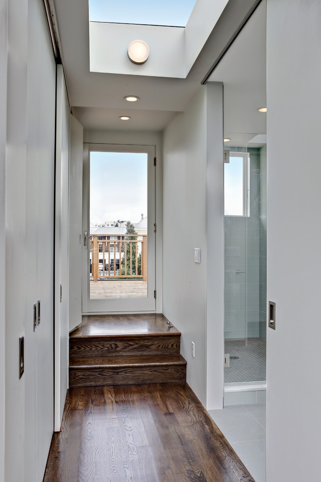 Design ideas for a mid-sized contemporary bathroom in San Francisco with dark hardwood floors.