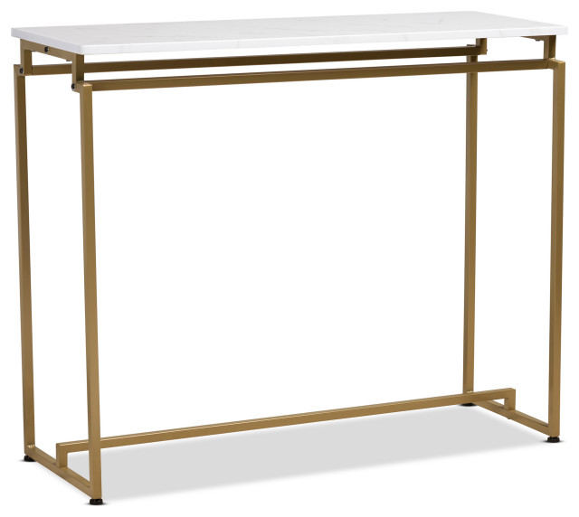 Remminth Faux Marble Metal Console Table, Brushed Gold Contemporary