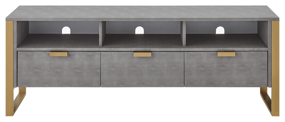 Nicole Miller Chayton TV Stand, Faux Shagreen 55Lx16Wx20.7H, Gray/Gold