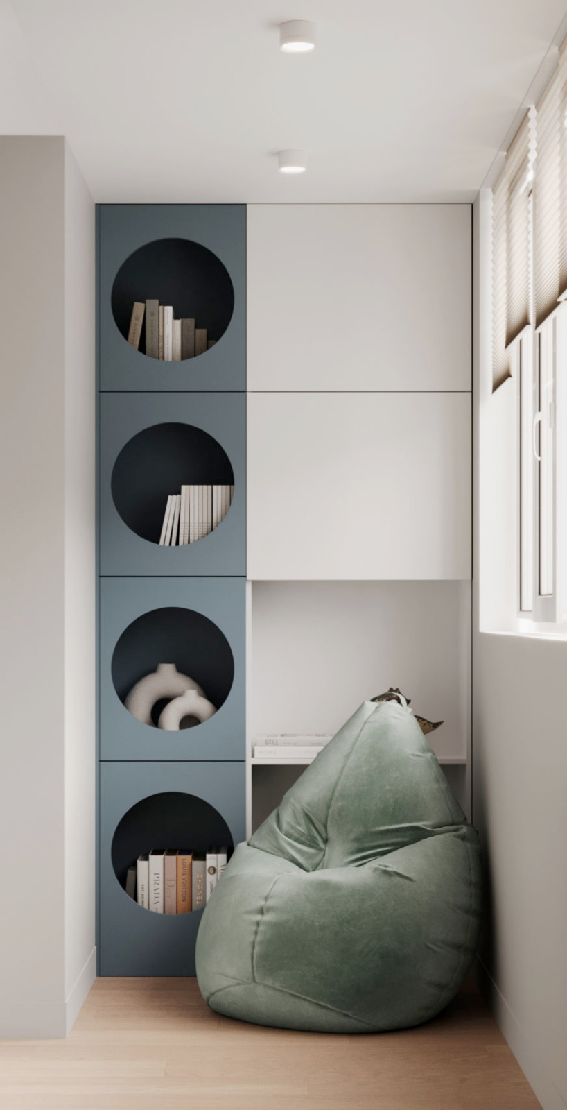 Современный интерьер с яркими акцентами и геометрическими формами