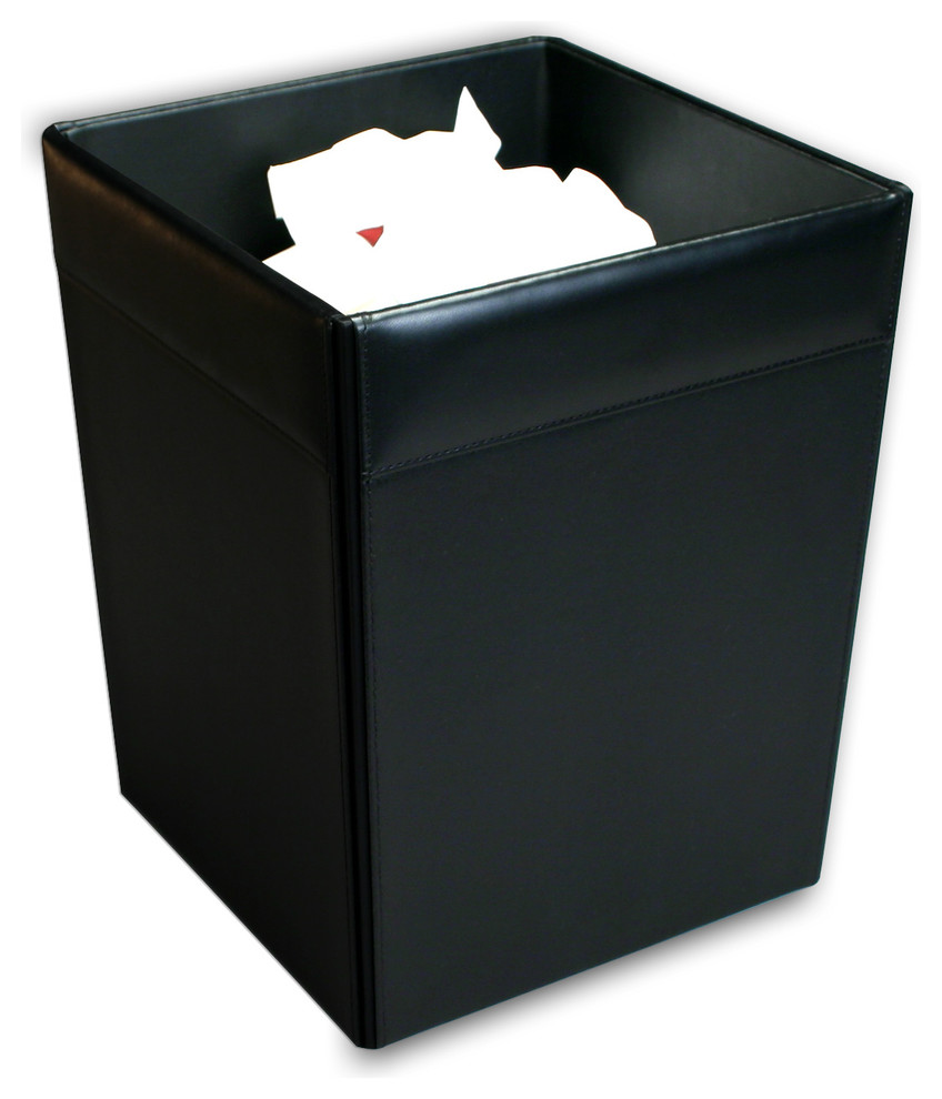 A1003 Classic Black Leather Square Waste Basket