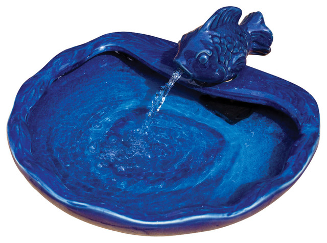 Ceramic Solar Koi Fountain Blue Glazed Eclectic Outdoor Ceramic Solar Koi Fountain Blue Glazed Eclectic Outdoor Fountains And Ponds By Chimney