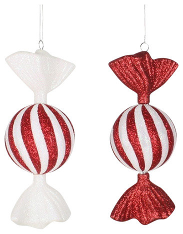 7 candy ornament red with white stripes 2 pack