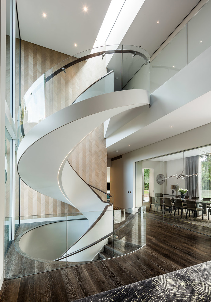 Contemporary wood spiral staircase in Cambridgeshire.