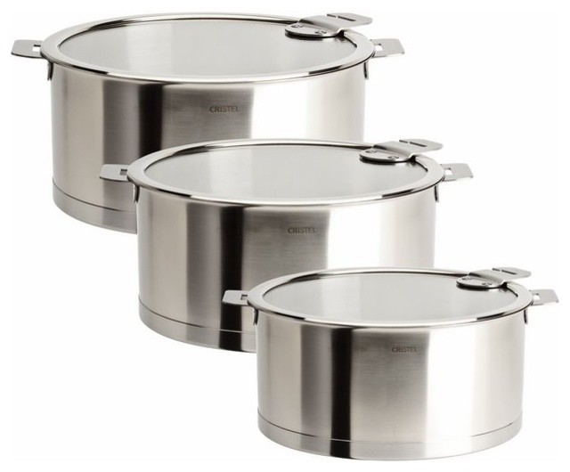 Cristel Strate Removable Handle Set of 3 Saucepans w/Lids