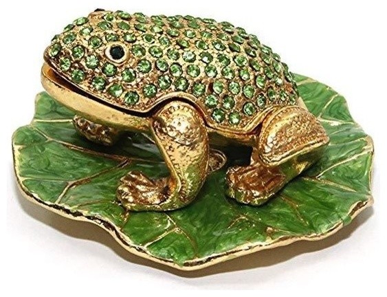 Green Frog 3-inch, Trinket Jewelry Box with Swarovski Crystal (Frog)