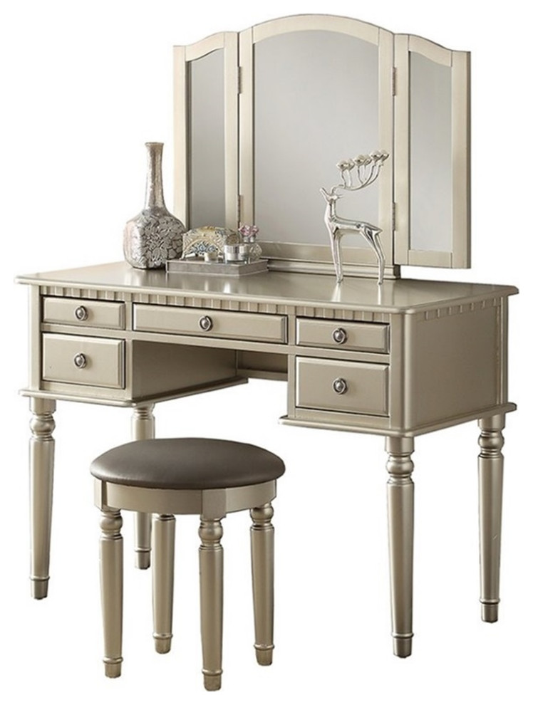 Vanity Set With Stool, Silver