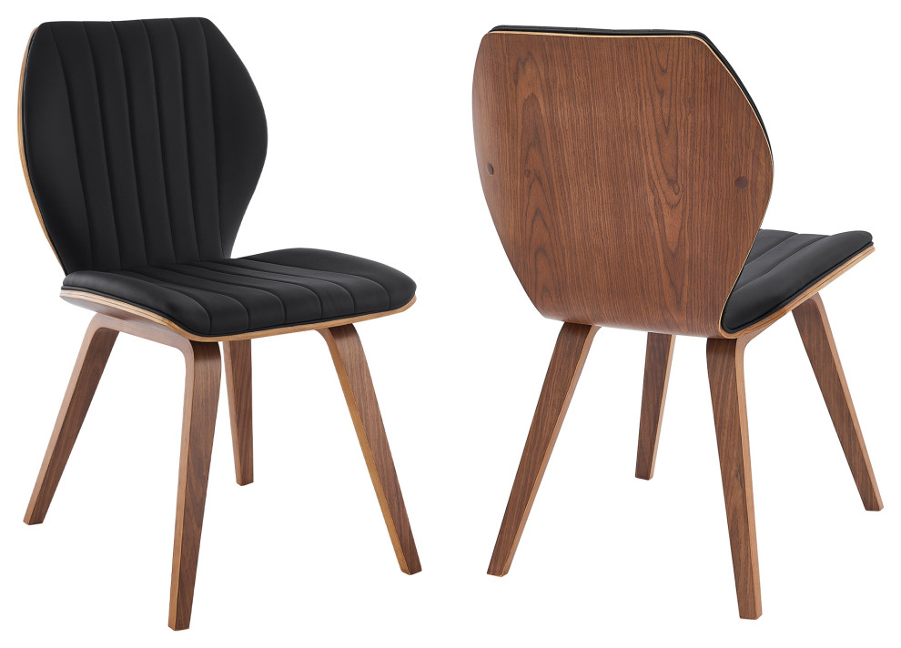 Ontario Faux Leather and Black Wood Dining Chairs Set of 2 Midcentury