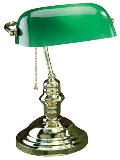 Lite Source Banker's Lamp, PB Finish Glass GreenShade
