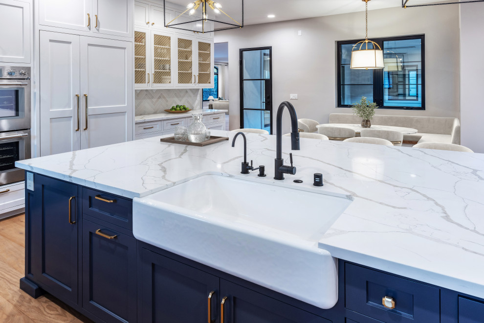 Farmhouse Sink & Navy Kitchen Island | French Country Transitional Estate