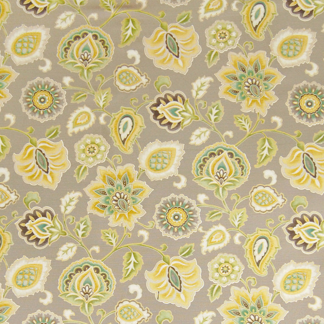 KOVI Fabrics Winterwood Yellow Neutral Floral Cotton Print Upholstery Fabric Upholstery Fabric
