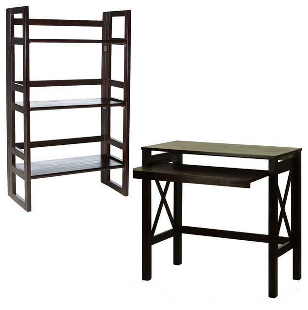 Folding Desk Pull Out Tray With 3 Shelf Folding Student Bookcase