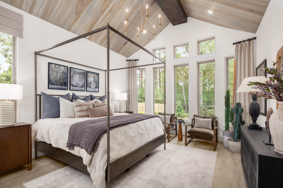 Example of a transitional bedroom design in Houston