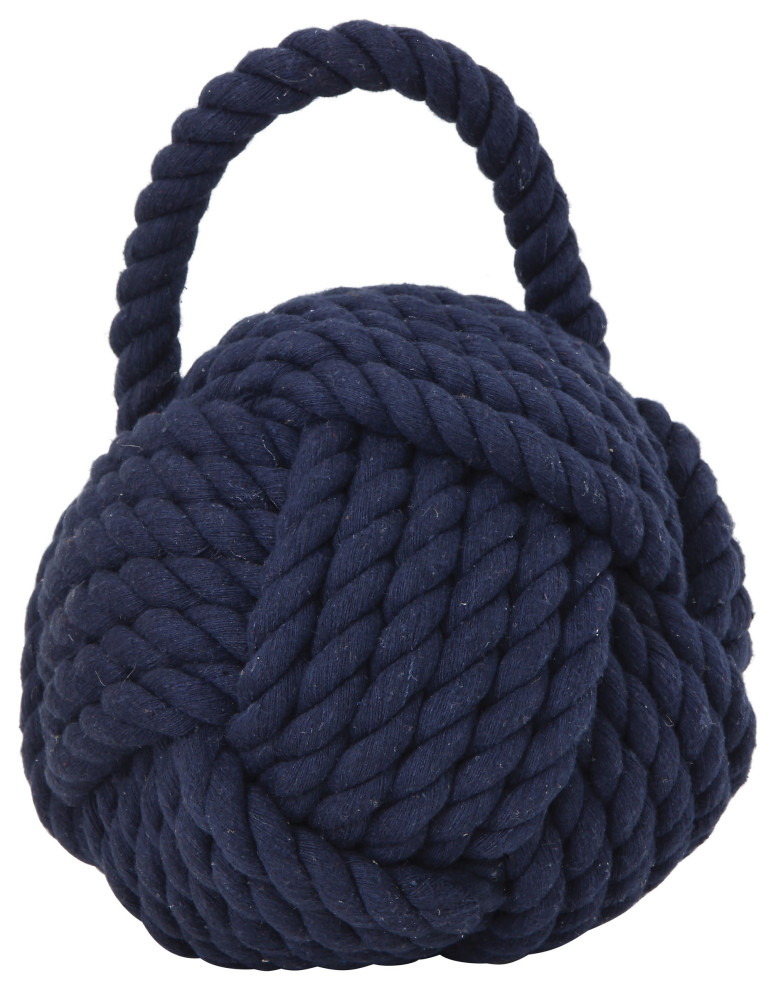 Nautical Rope Knot Decorative Cotton Door Stop, Navy Blue