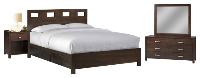 Ranshaw 4PC Full Storage Bed, Nightstand, Dresser, Mirror Mocha, Full ...