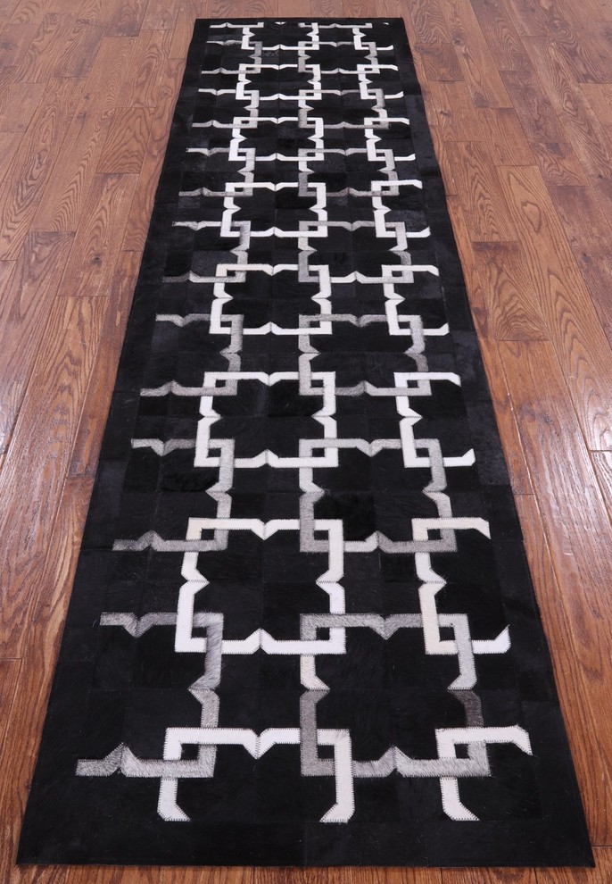 Hand Stitched Cowhide Runner Rug 3' X 10' Q2810, 2' 6" X 10' 0
