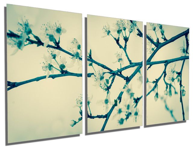 Cherry Tree Blossom, Metal Print Wall Art, 3 Panel Split, Triptych, 60x30