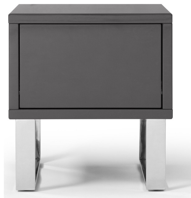 Zuri Furniture Modern Neve End Table High Gloss Gray Lacquer Contemporary Side Tables And