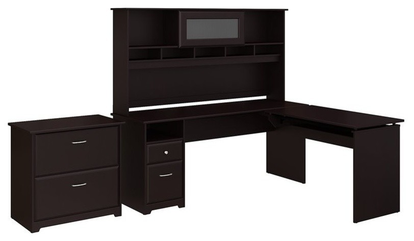 Bush Furniture Cabot 72w L Shaped Sit To Stand Desk With Hutch And File Cabinet