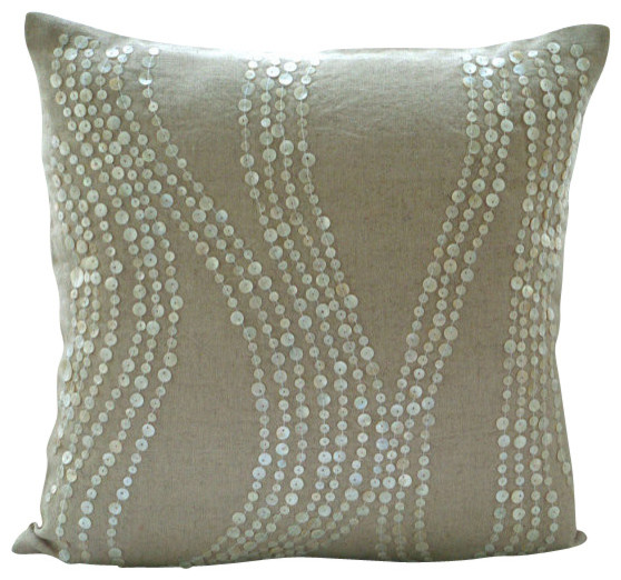 Pearl Linen Charm, 26"x26" Cotton Linen Ecru Euro Shams Covers