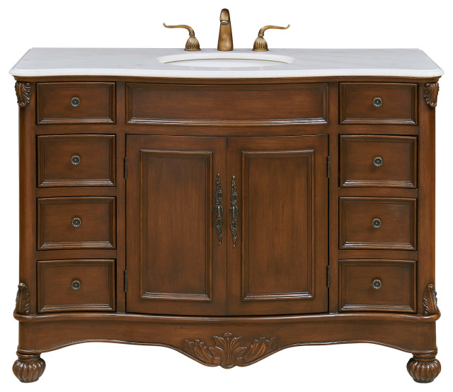 Windsor 48" Single Bathroom Vanity Set, Teak Traditional Bathroom