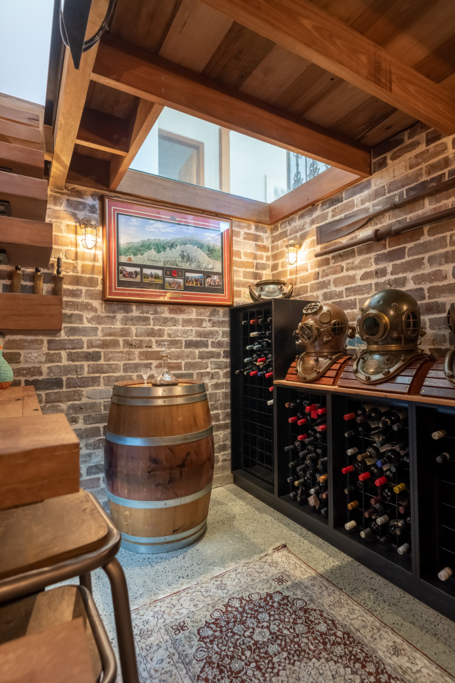 Design ideas for a transitional wine cellar in Sydney.