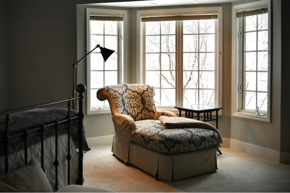 Inspiration for a large master bedroom in Grand Rapids.