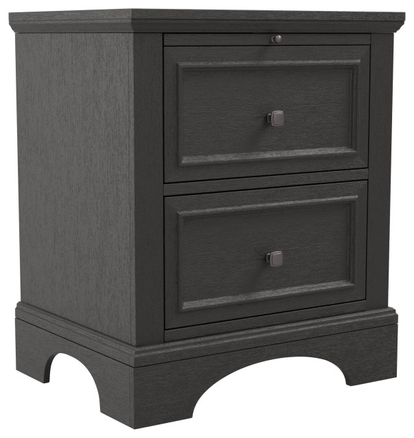 Farmhouse Nightstand, Pull Out Tray & 2 Drawers With Square Knobs