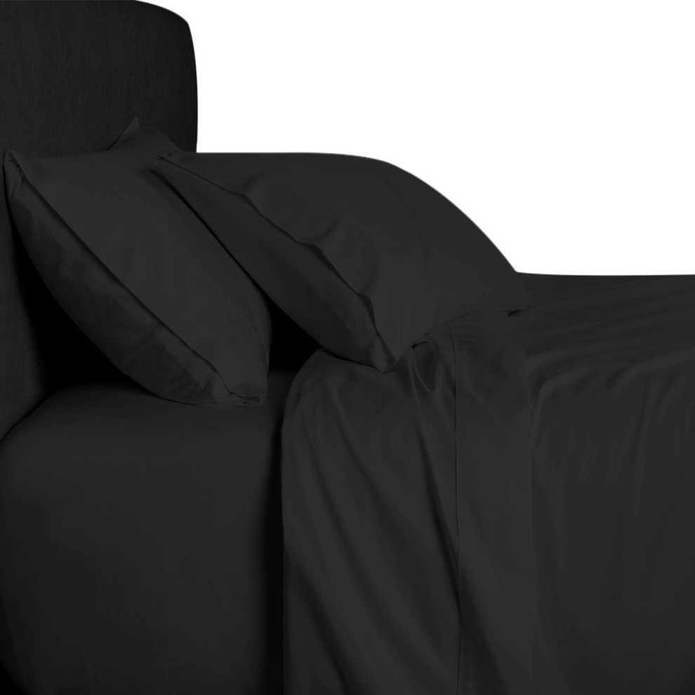 Bamboo 800 Thread Count Solid Bed Duvet Cover Set, Black, Full