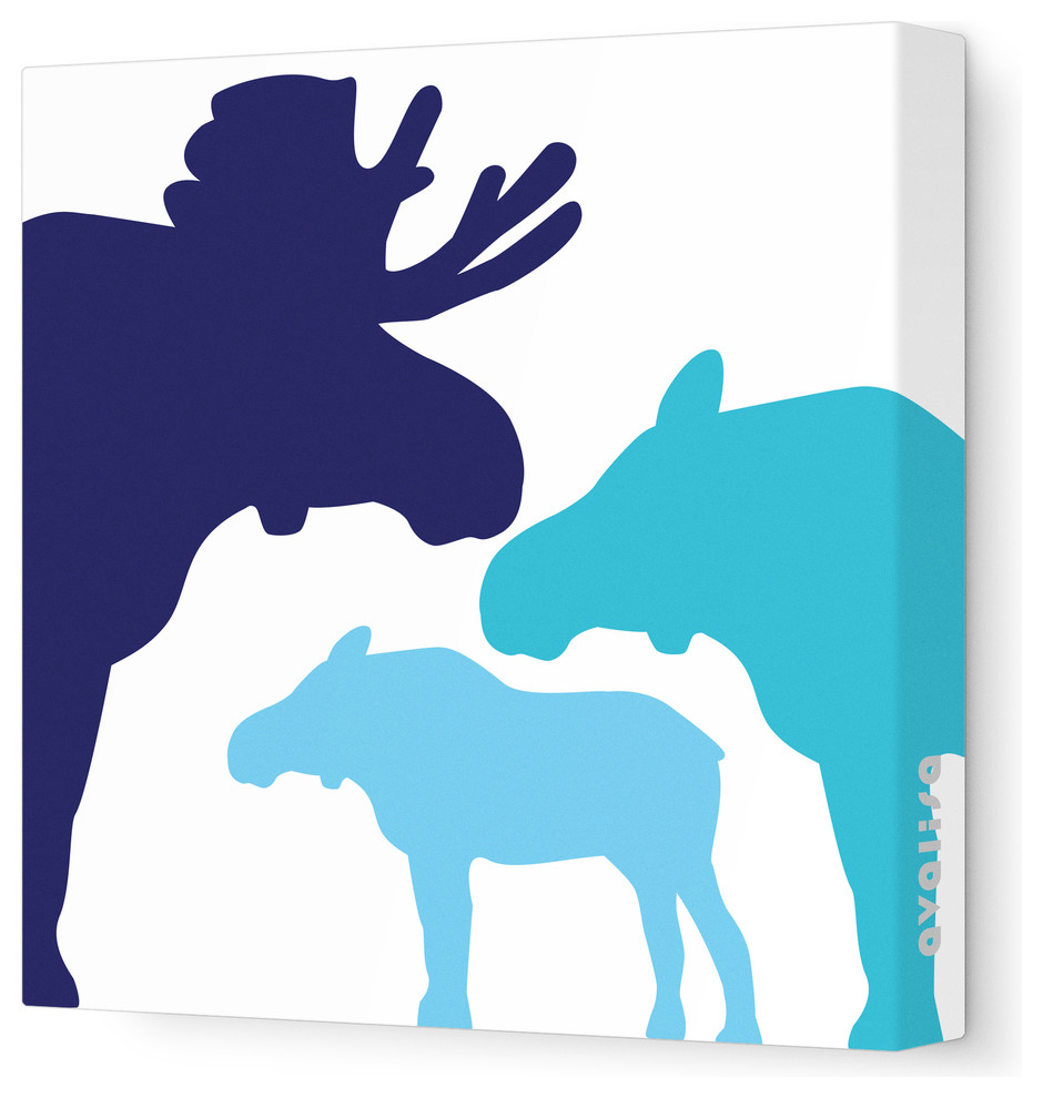 Animal - Moose Stretched Wall Art, 12" x 12", Blue Hue