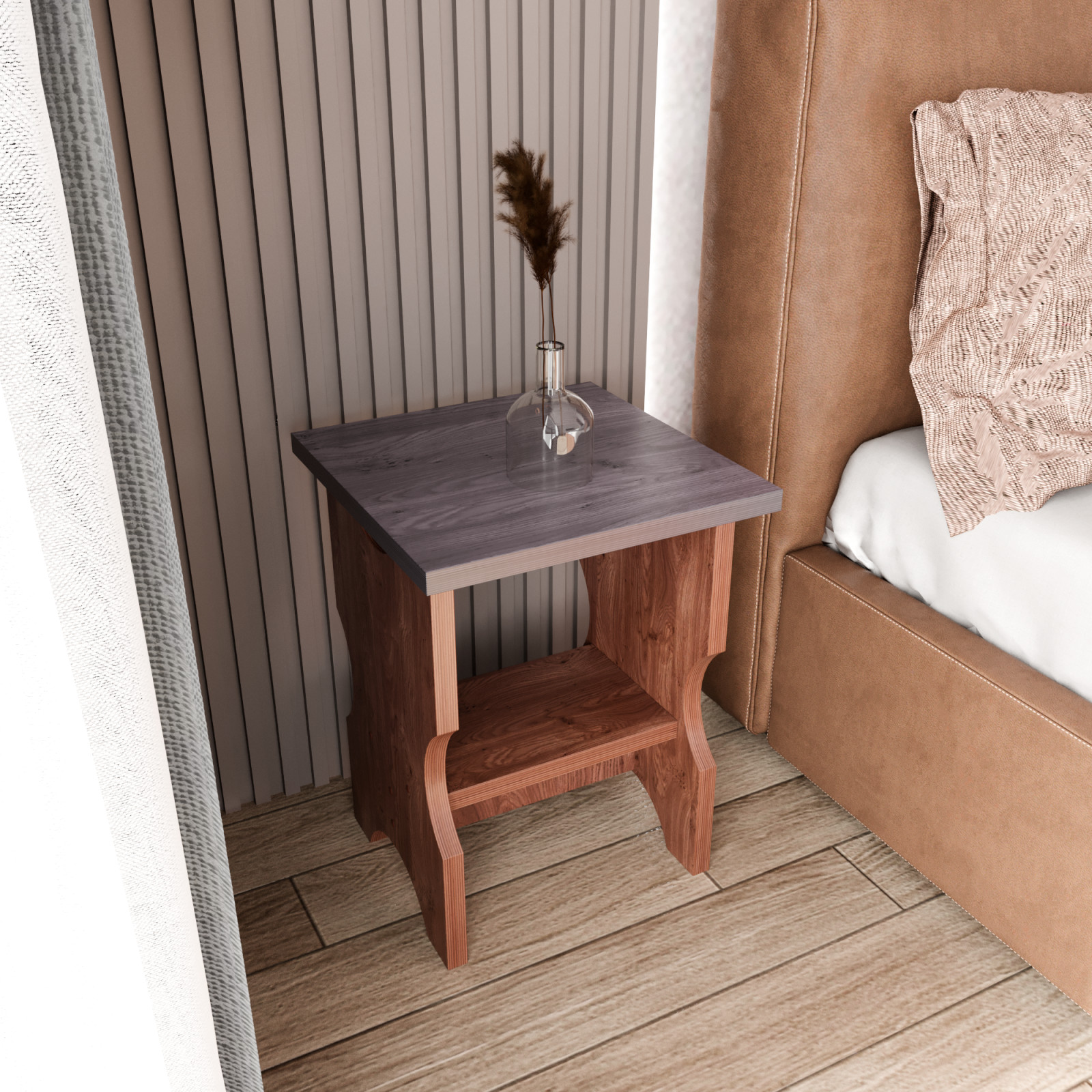 Табурет-столик 2 в 1 ЧАЙНЫЙ в спальне / цвет темный