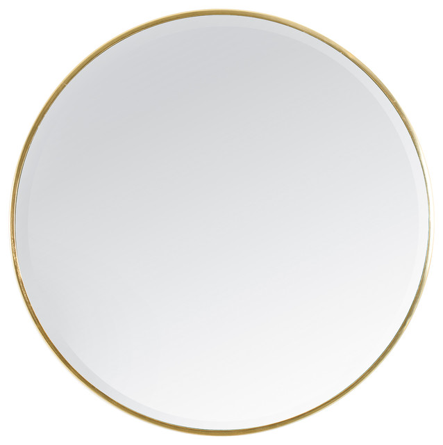 Asti Metal Frame Bevelled Round Mirror, Round Mirror Gold Metal Frame