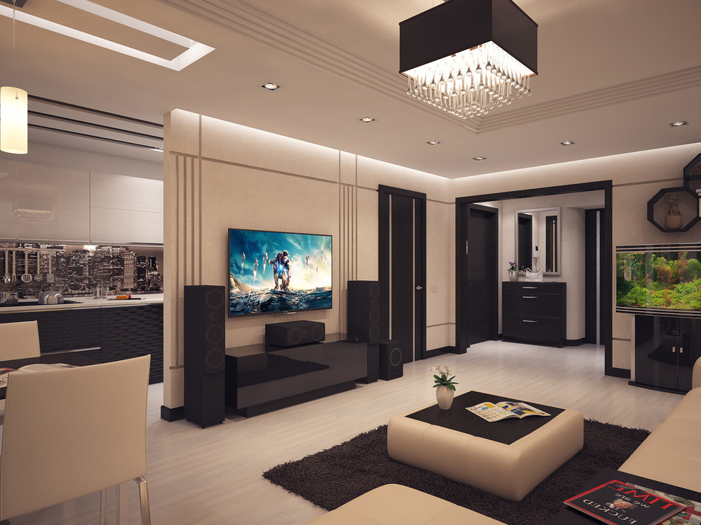 гостиная совмещенная с кухней в современном стиле