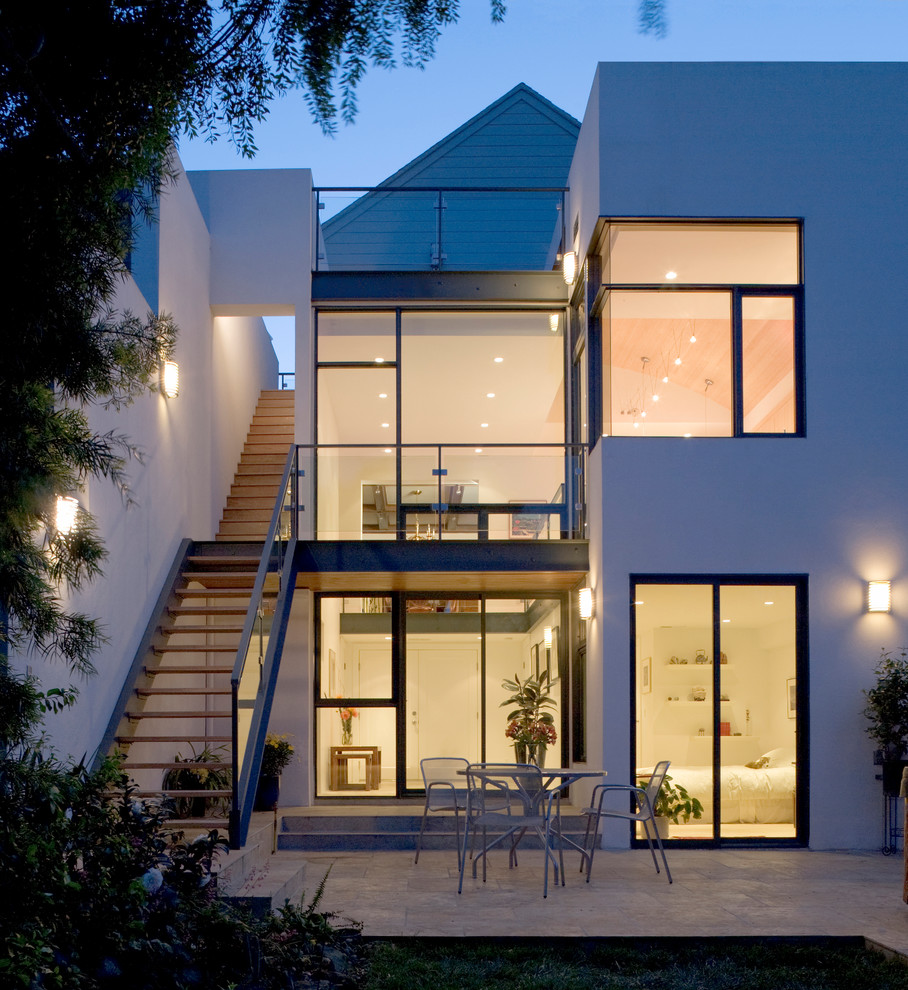 Design ideas for a contemporary two-storey white exterior in San Francisco.