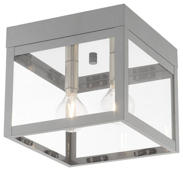 2 Light Outdoor Flush Mount, Mid Century Modern Style, 8"Wx7 ...