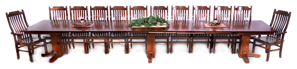 mission triple pedestal table