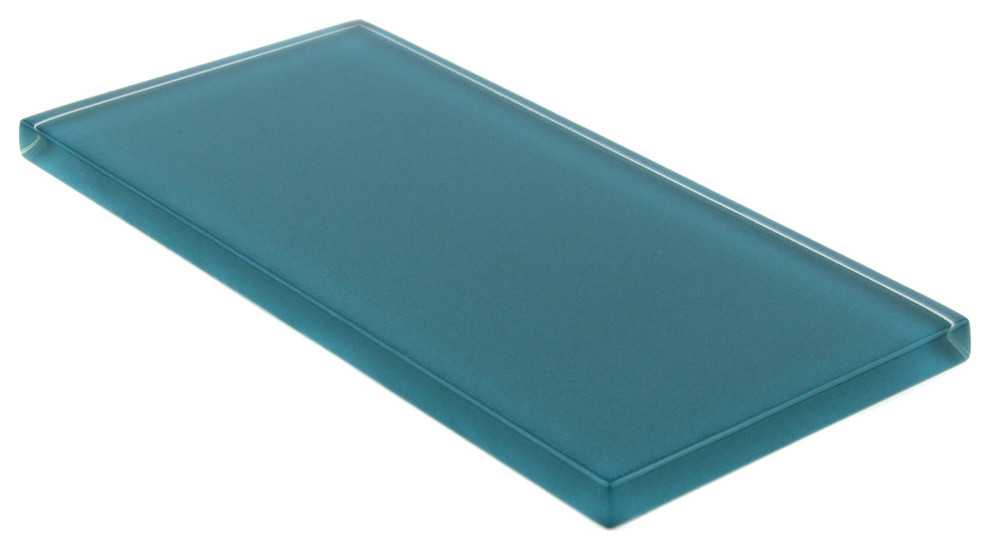 4"x12" Glass Subway Tile Collection, Single Swatch, Dark Teal