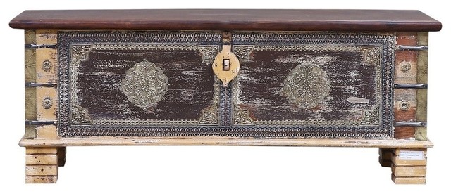 Stony Distressed Reclaimed Wood Accent Storage Coffee Table Trunk