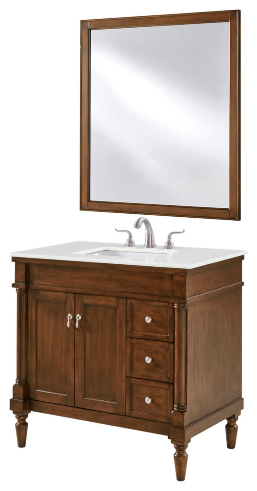 36" Single Bathroom Vanity, Walnut With Ivory White Marble, Vf13036Wt-Vw