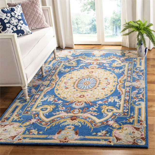 Safavieh Savonnerie 9' x 12' Hand Tufted Wool Rug in Blue and Ivory