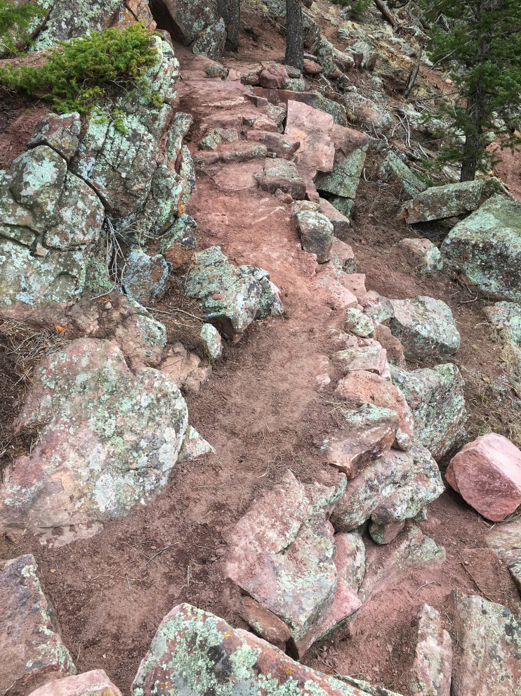 Inspiration for a huge rustic hillside retaining wall landscape in Denver.