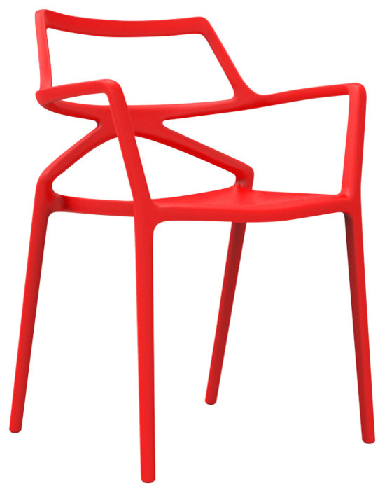 Vondom Delta Indoor/Outdoor Dining Armchairs, Set of 4, Red