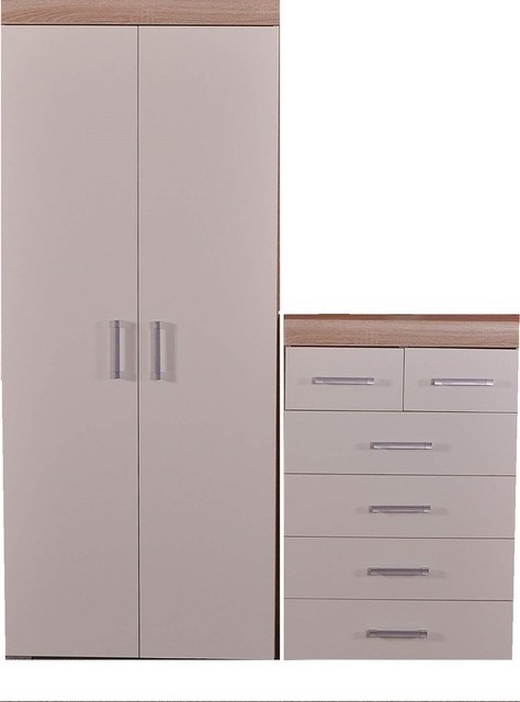 Bedroom Furniture Set with 2 Door Wardrobe and 6 Drawer Chest, White-Sonoma Oak